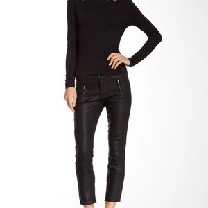 J Brand Julia Mid Rise Biker Crop‎ Coated Jeans Lacquered Black Size 28